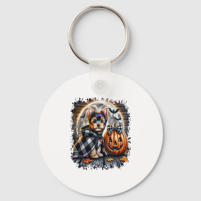 Yorkie Dog Halloween Square Keychain (Front)