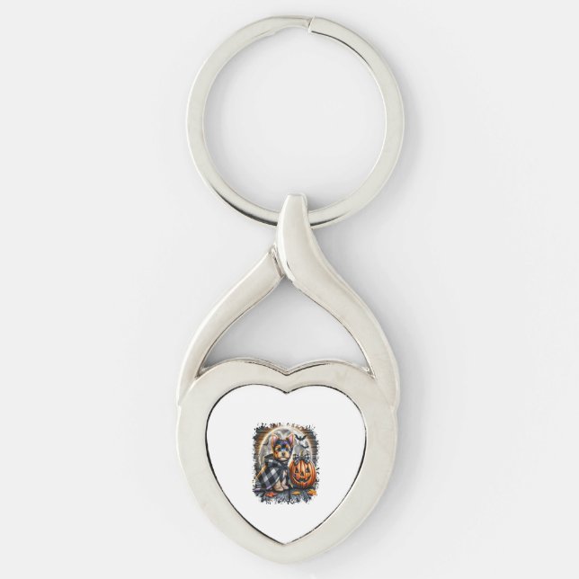 Yorkie Dog Halloween Square Keychain (Front)