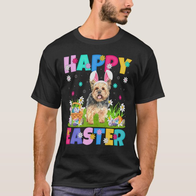 Yorkie Dog  Happy Easter Bunny Yorkie Easter Sunda T-Shirt (Front)