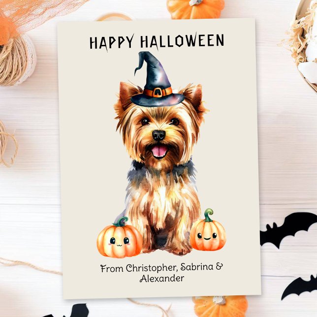 Yorkie Dog Happy Halloween Holiday Card