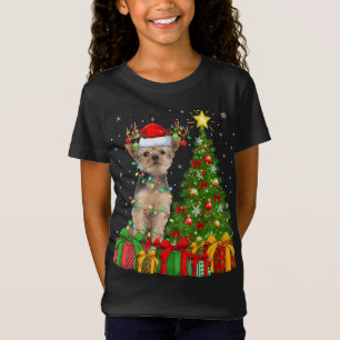 Yorkie Dog Lighting Xmas Tree Santa Hat Yorkie Chr T-Shirt