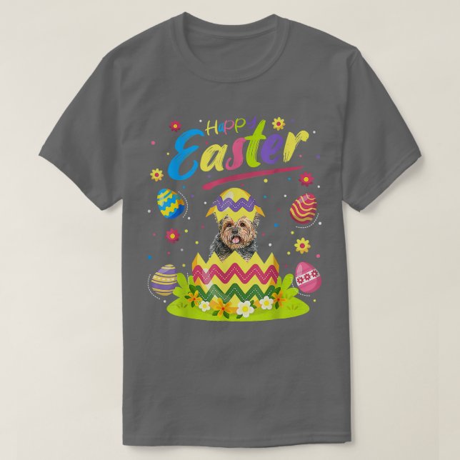 Yorkie Dog Lover Funny Easter Egg Yorkie Happy Eas T-Shirt (Design Front)