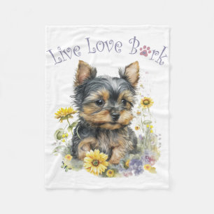 Yorkie Dog Mom Floral Fleece Blanket