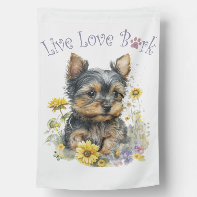Yorkie Dog Mom Floral House Flag (Back)