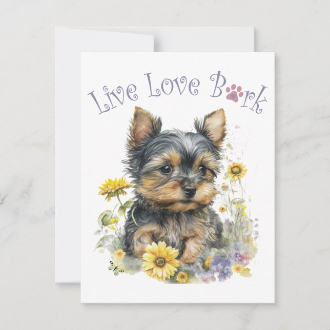 Yorkie Dog Mom Floral Note Card (Front)