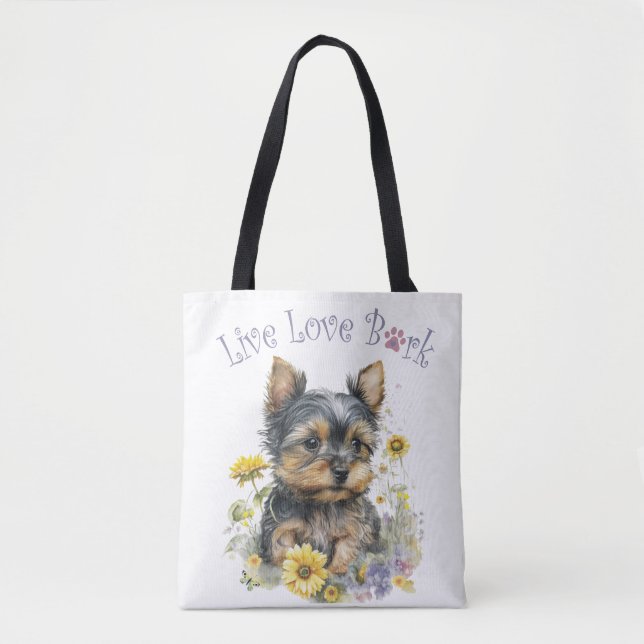 Yorkie Dog Mom Floral Tote Bag (Front)