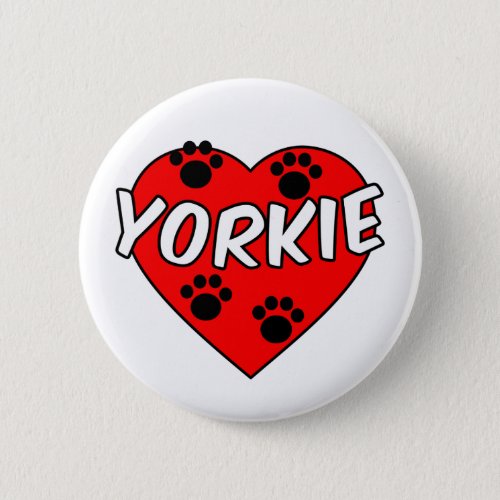 Yorkie Dog Paw Prints And Red Heart Button