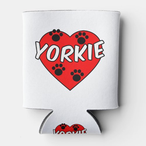 Yorkie Dog Paw Prints And Red Heart Can Cooler