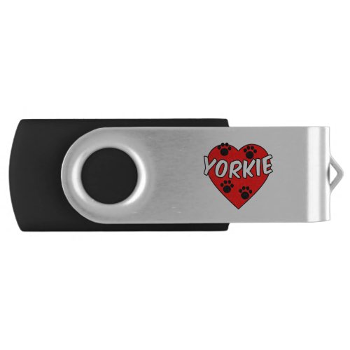 Yorkie Dog Paw Prints And Red Heart Flash Drive
