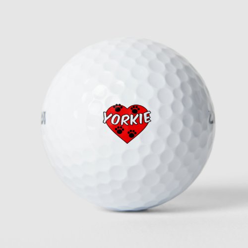 Yorkie Dog Paw Prints And Red Heart Golf Balls