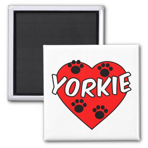 Yorkie Dog Paw Prints And Red Heart Magnet