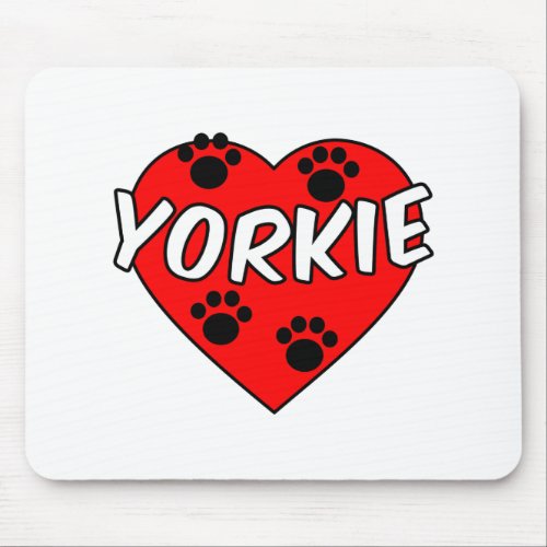 Yorkie Dog Paw Prints And Red Heart Mouse Pad