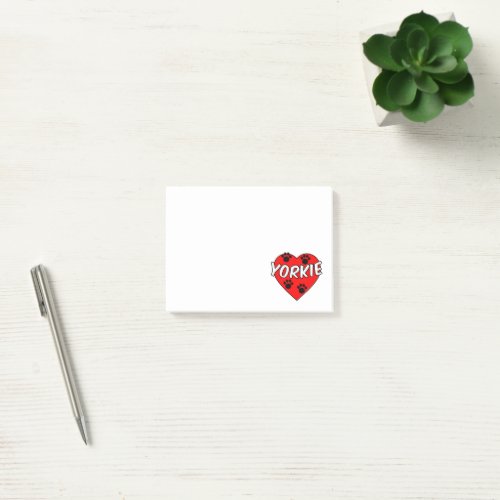 Yorkie Dog Paw Prints And Red Heart Post_it Notes