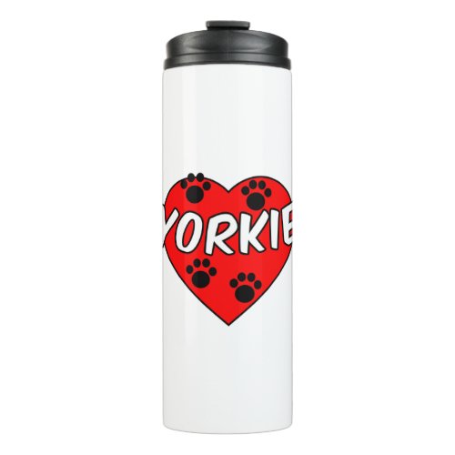Yorkie Dog Paw Prints And Red Heart Thermal Tumbler