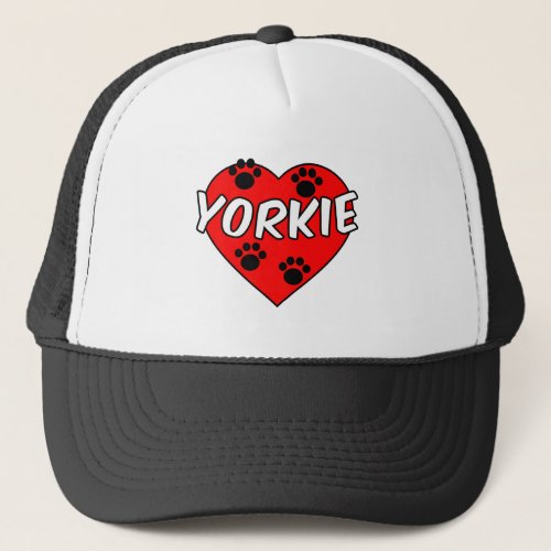 Yorkie Dog Paw Prints And Red Heart Trucker Hat