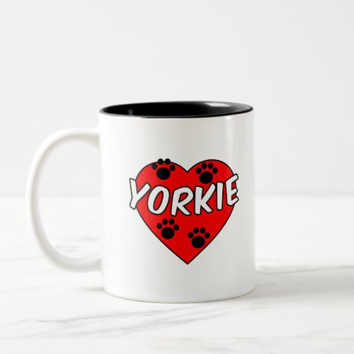 Yorkie Dog Paw Prints And Red Heart Two_Tone Coffee Mug