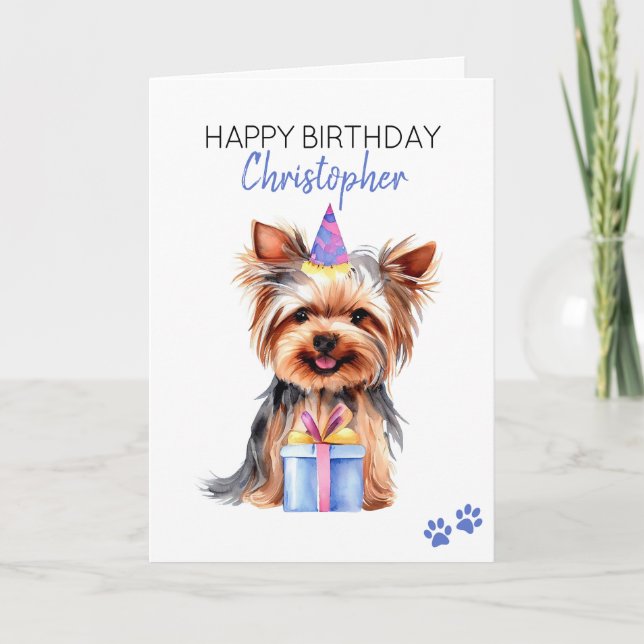Yorkie Dog Personalized Happy Birthday Card (Front)