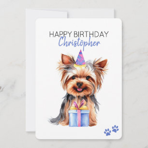 Yorkie Dog Personalized Happy Birthday Flat Card