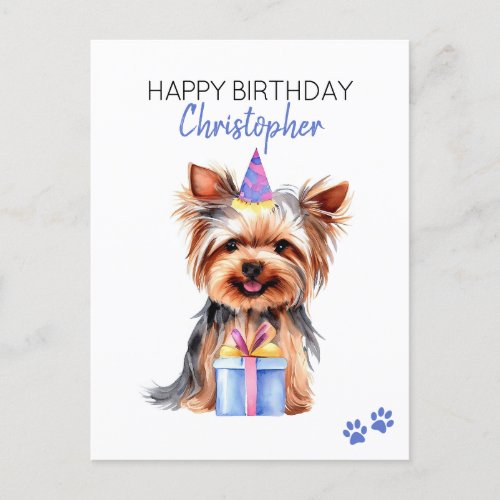 Yorkie Dog Personalized Happy Birthday Postcard