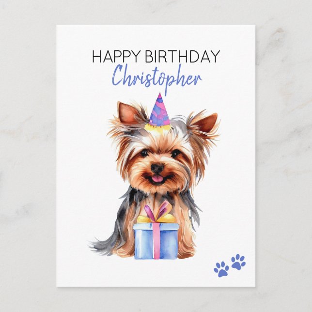 Yorkie Dog Personalized Happy Birthday Postcard (Front)