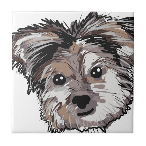 Yorkie Dog Pup Face Sketch Ceramic Tile