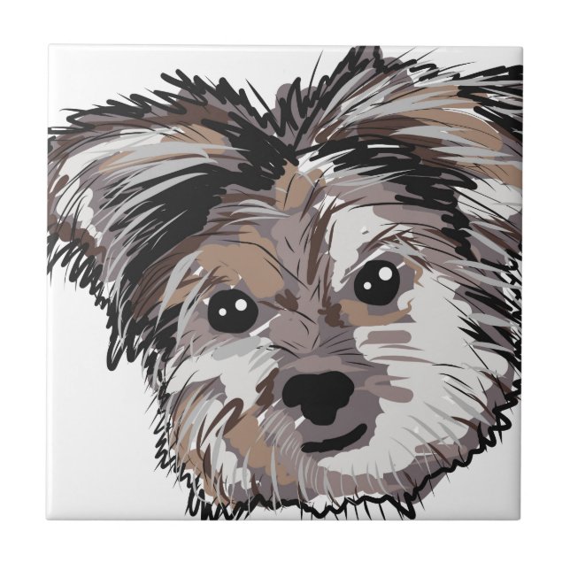 Yorkie Dog Pup Face Sketch Ceramic Tile (Front)