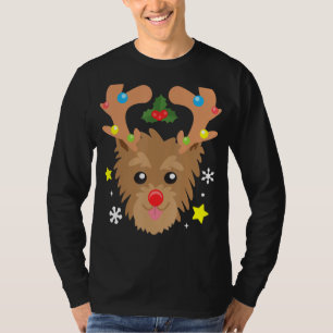 Yorkie Dog Reindeer Funny Cute Dog Mom Dad Christm T-Shirt