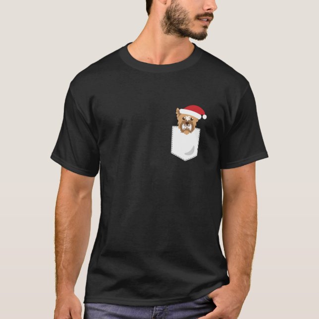 Yorkie Dog Santa Funny Christmas Pocket Longsleeve T-Shirt (Front)