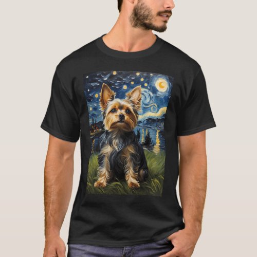 Yorkie dog  Starry  Night  Edvard Munch style T_Shirt