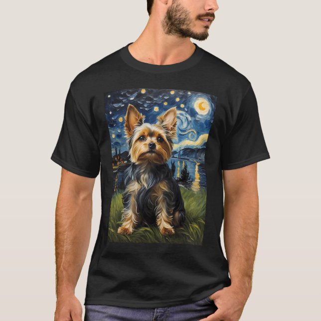 Yorkie dog  Starry  Night , Edvard Munch style T-Shirt (Front)