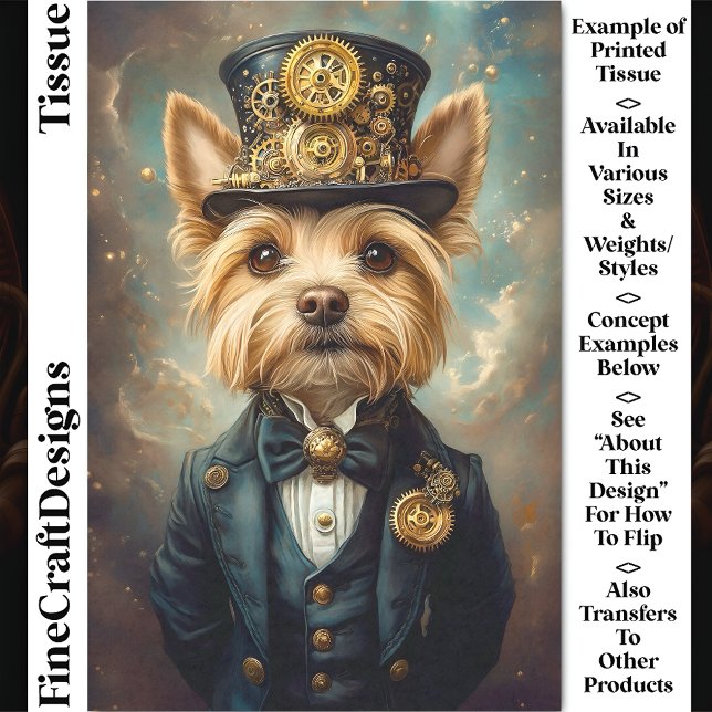 Yorkie Dog, Steampunk Suit & Top Hat CZ7 Decoupage Tissue Paper (Creator Uploaded)