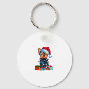 Yorkie Dog Ugly Xmas Lights Santa Hat Yorkie Dog C Keychain