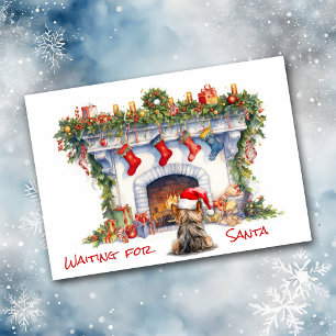 Yorkie Dog Waiting for Santa Christmas Fireplace Cards