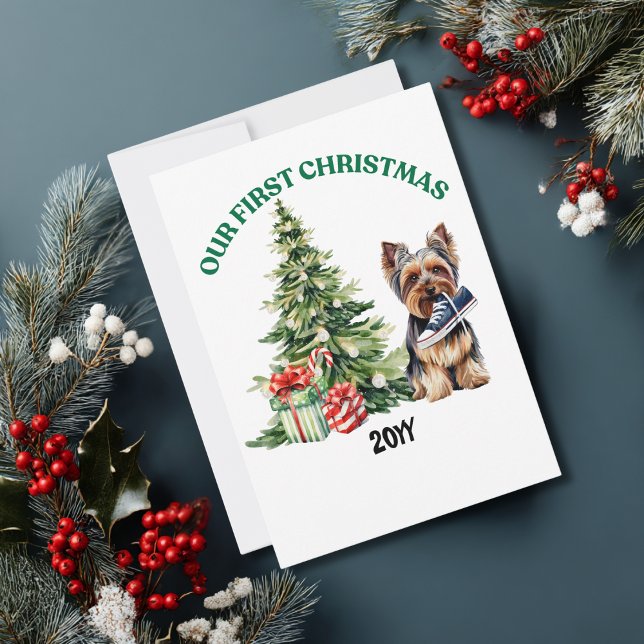 Yorkie Dog Watercolor Christmas Personalized Holiday Card (Creator Uploaded)