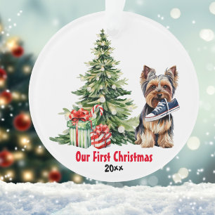 Yorkie Dog Watercolor Christmas Personalized Ornament