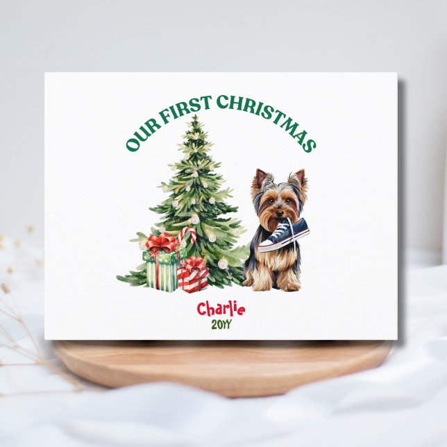 Yorkie Dog Watercolor Christmas Personalized Postcard (Creator Uploaded)