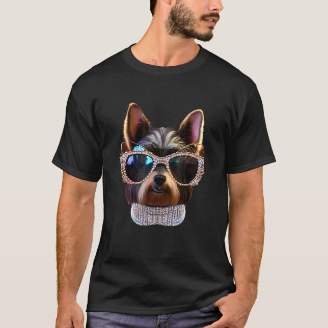 Yorkie dog wearing alot of diamonds and pearls 1 T-Shirt (Front)