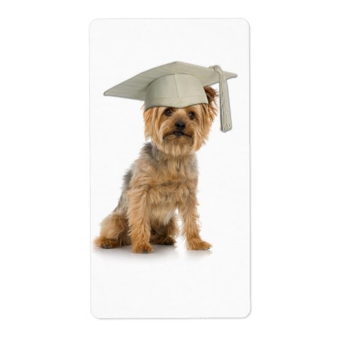 Yorkie Dog with Graduation Hat Label