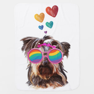 Yorkie Dog with Hearts Valentine's Day Baby Blanket