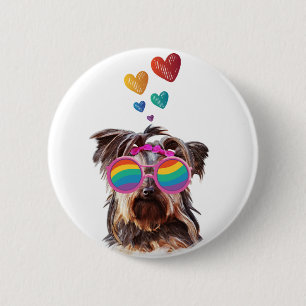 Yorkie Dog with Hearts Valentine's Day Button