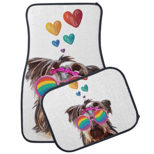 Yorkie Dog with Hearts Valentines Day Car Floor Mat