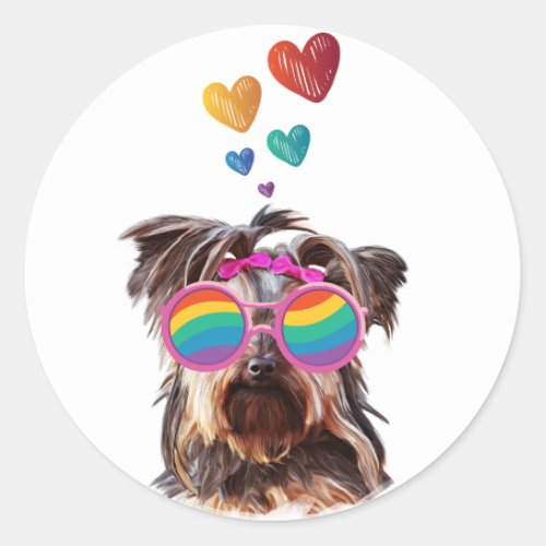 Yorkie Dog with Hearts Valentines Day Classic Round Sticker