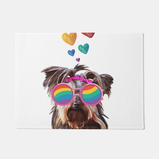 Yorkie Dog with Hearts Valentine's Day Doormat (Front)