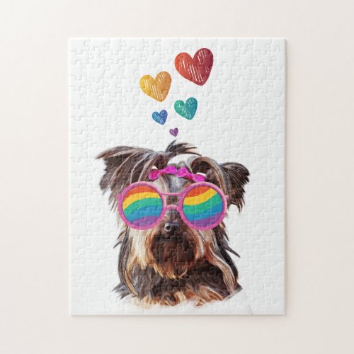Yorkie Dog with Hearts Valentines Day Jigsaw Puzzle