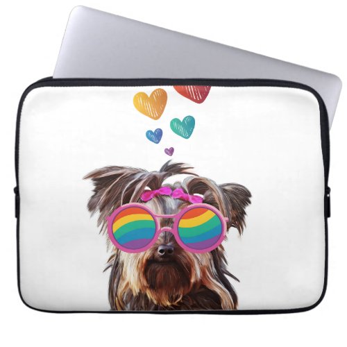 Yorkie Dog with Hearts Valentines Day Laptop Sleeve