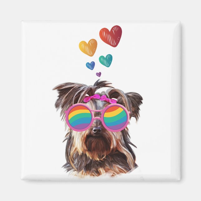 Yorkie Dog with Hearts Valentine's Day Magnet (Front)