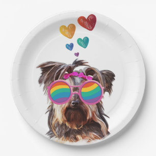 Yorkie Dog with Hearts Valentine's Day Paper Plates
