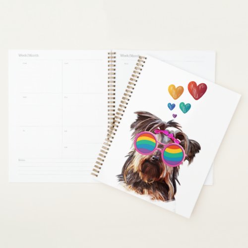 Yorkie Dog with Hearts Valentines Day  Planner
