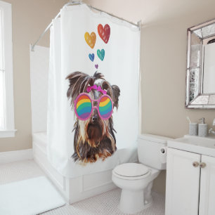 Yorkie Dog with Hearts Valentine's Day Shower Curtain