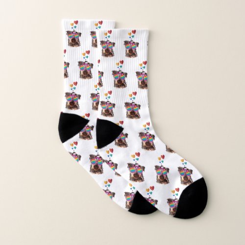 Yorkie Dog with Hearts Valentines Day Socks